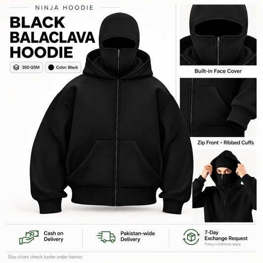 Premium Cotton BALACLAVA HOODIE LIMITED BLACK